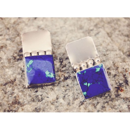 Sterling Silver Earrings with Lapis Turquoise Flecks